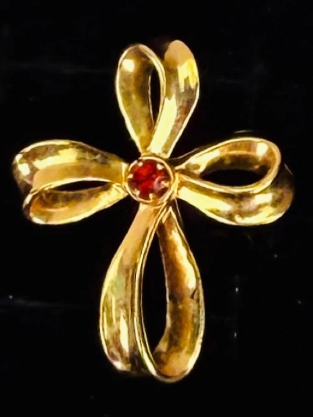 Vintage Goldtone Cross Pendant with Red Center Accent